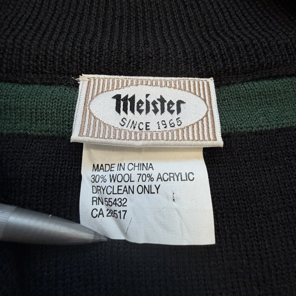 Vintage Meister 1/4 Zip Sweater Mens Large Black Wool Blend Pullover